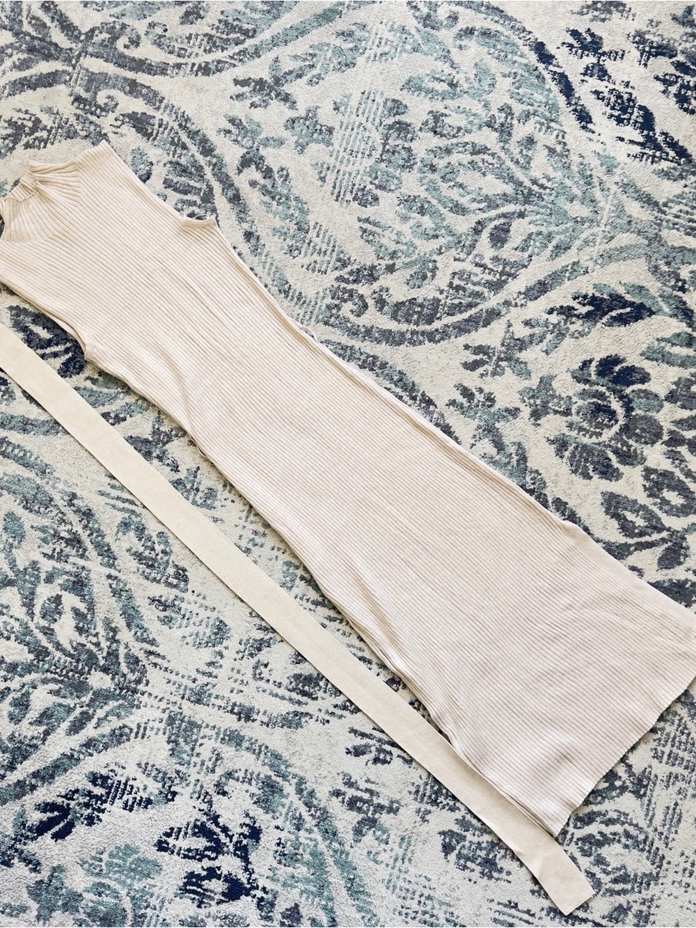 Hippie Rose Sleeveless Ribbed Maxi Bodycon Dress in Cream